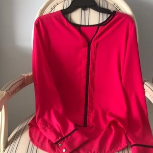 Calvin Klein dark pink blouse with black piping